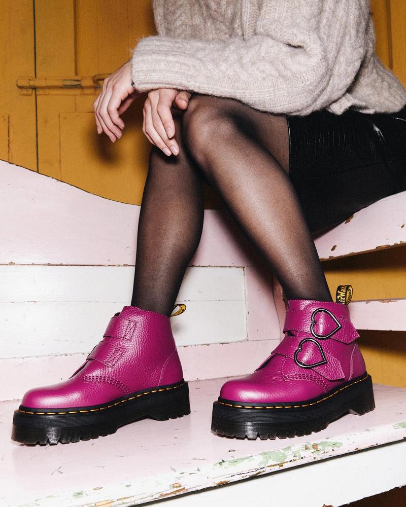 Dr Martens Devon Heart Læder Platform Støvler Dame Lyserød | DK 234DFM